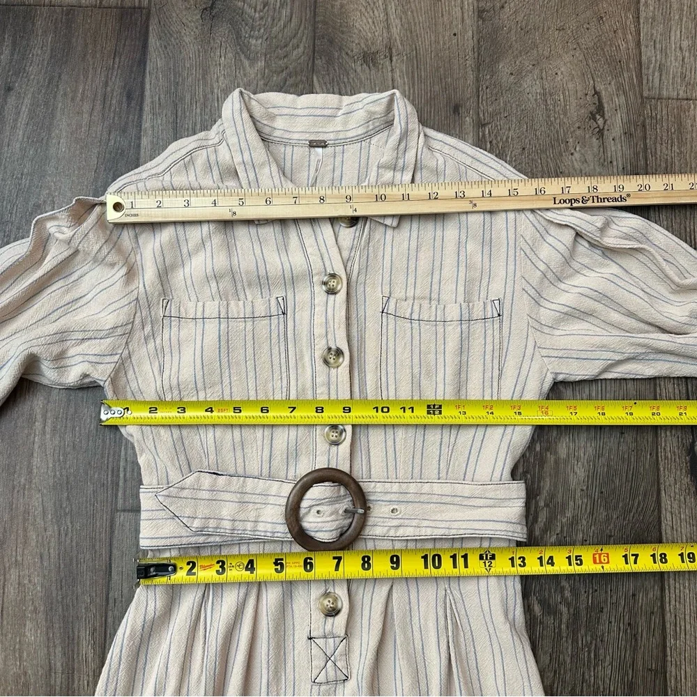 Free People Stripe Rayon Midi Shirtdress Women’s Size XS Cream Blue
